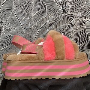 UGG Pink and Brown Slingback Fuzzy’s Size 9